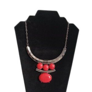 Paparazzi Red and Silver Toned Metal Commander in Chiefette Statement Necklace